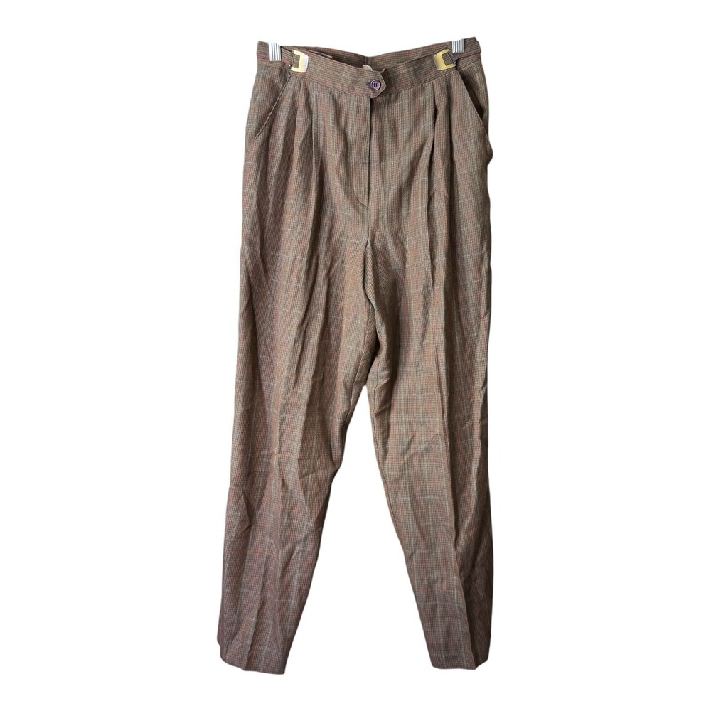 Vintage East 5 Petite Women's 10 Brown Plaid Pleated High Waist Tapered Pants